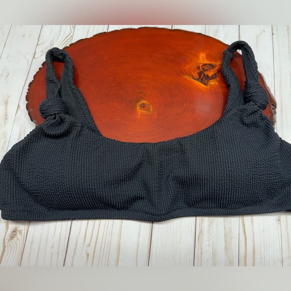 J. Crew Black Textured Scrunchie Knotted Scoop-neck Bikini Top Swimwear Size 2X